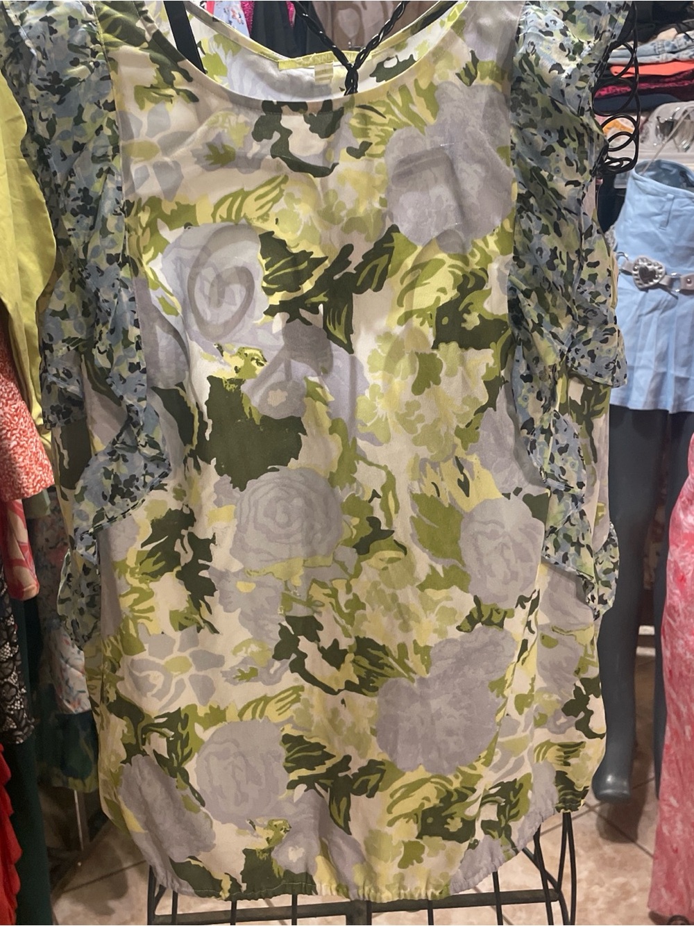 Gianni Bini Floral Sheer Blouse in Green, Light Blue, White